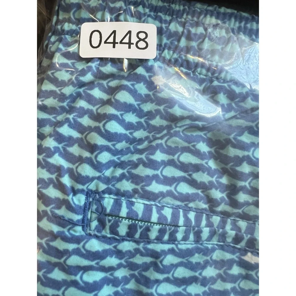 Columbia PFG Swim Trunks Men Medium Blue Drawstring Elastic Waist Lined Fish AOP